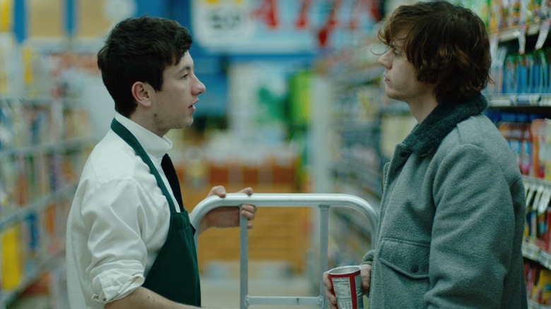 Barry Keoughan and Evan Peters in a supermarket
