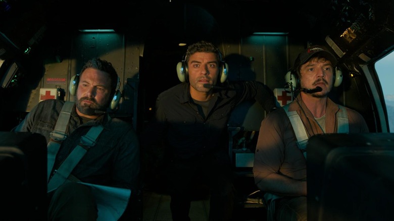 Ben Affleck and Oscar Isaac and Pedro Pascal flying