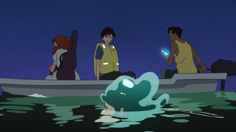 Cast of Lu Over The Wall in a boat
