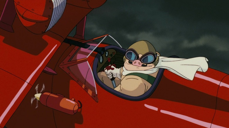 Porco aggressively flying his plane 