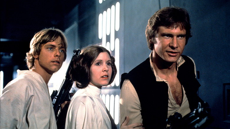 Mark Hamill, Carrie Fisher and Harrison Ford in Star Wars: A New Hope