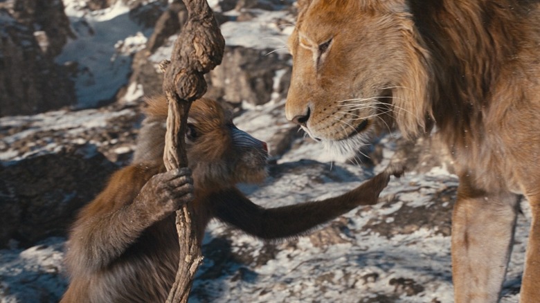 Rafiki consoles Mufasa in Mufasa: The Lion King
