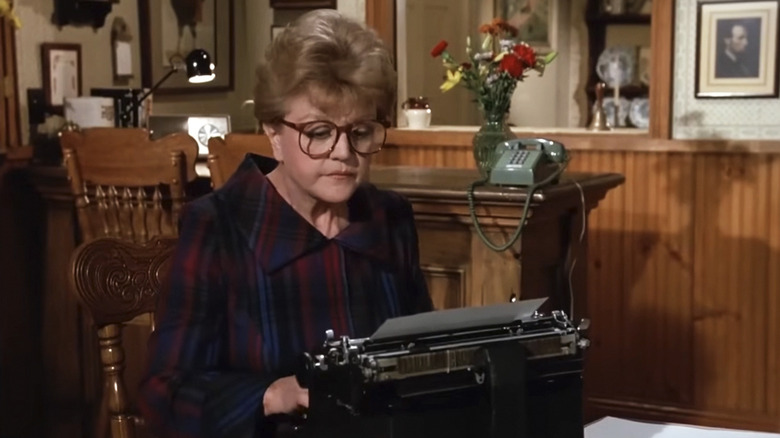 Jessica Fletcher typing in Murder, She Wrote