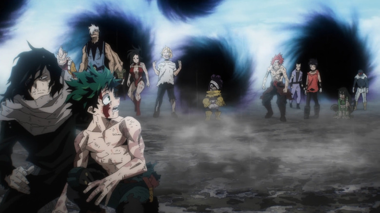 Deku looks in shock as his friends appear through portals in My Hero Academia