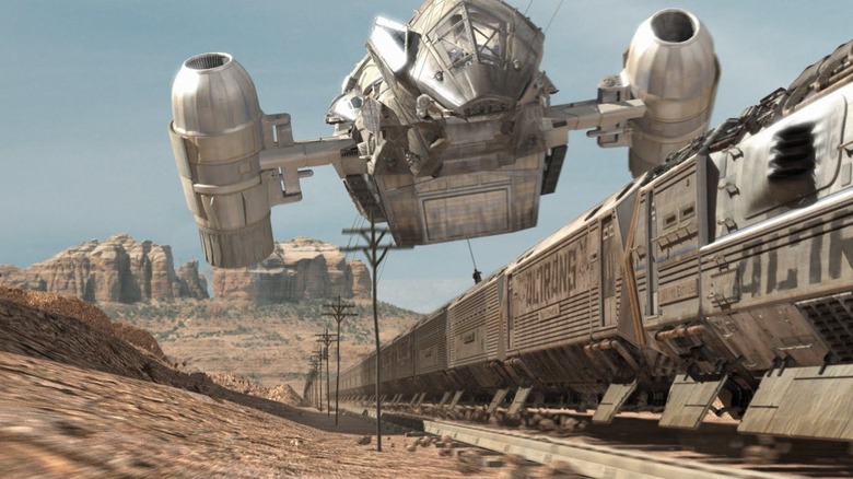 Firefly, "The Train Job" - Serenity hovering above train