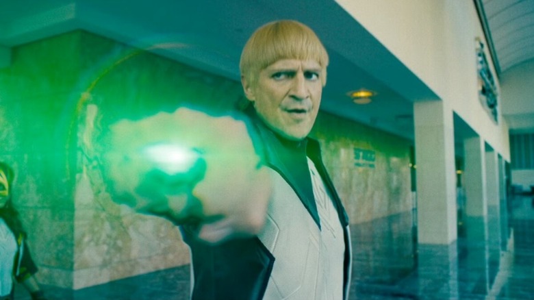Nathan Fillion as the Green Lantern Guy Gardner using his powers in Superman