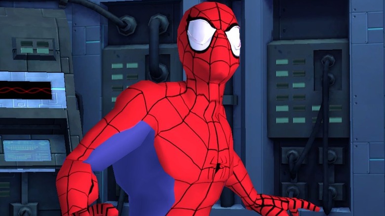 Spider-Man looks up in shock in Spider-Man: The New Animated Series