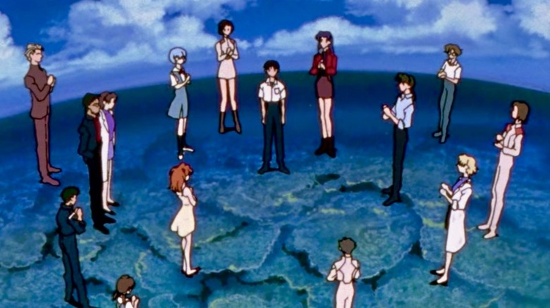 Characters from Evangelion Applauding Shinji Ikari