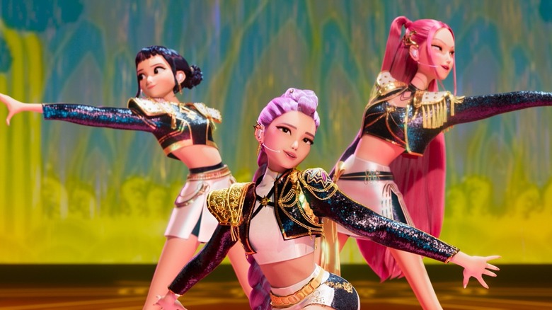 HUNTR/X performing a song in KPop Demon Hunters