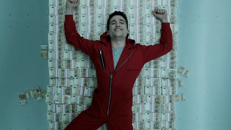 Denver laying on his haul from Money Heist