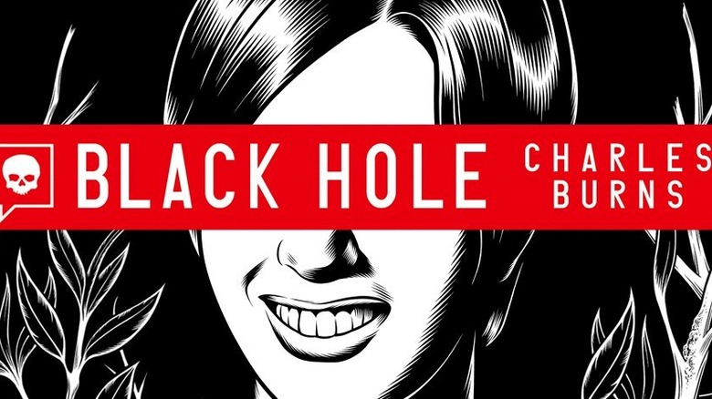 A black-and-white image of the cover of Black Hole