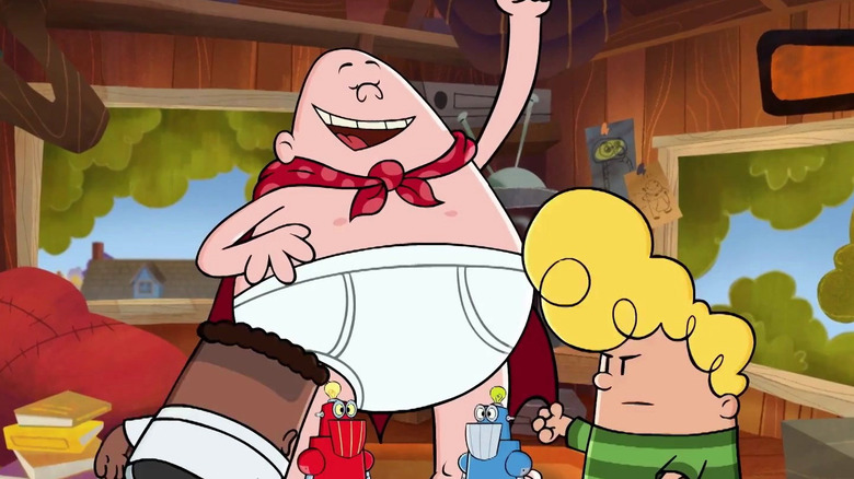 George and Harold plays in front of the Captain's pants in the Captain's pants: Epic Choice-O-RAMA.