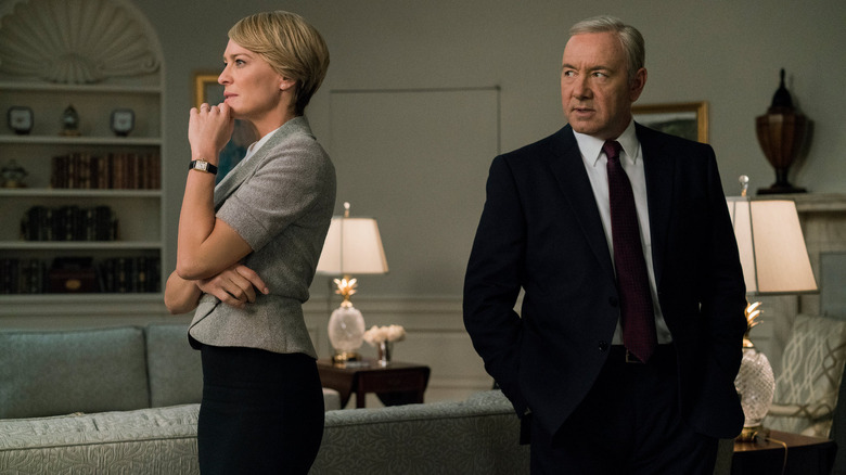 Robin Wright as Claire Underwood turns her back on Kevin Spacey as Frank Underwood in House of Cards
