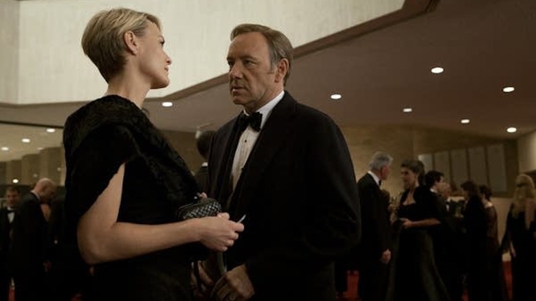 Robin Wright as Claire Underwood stares down Kevin Spacey as Frank Underwood in House of Cards