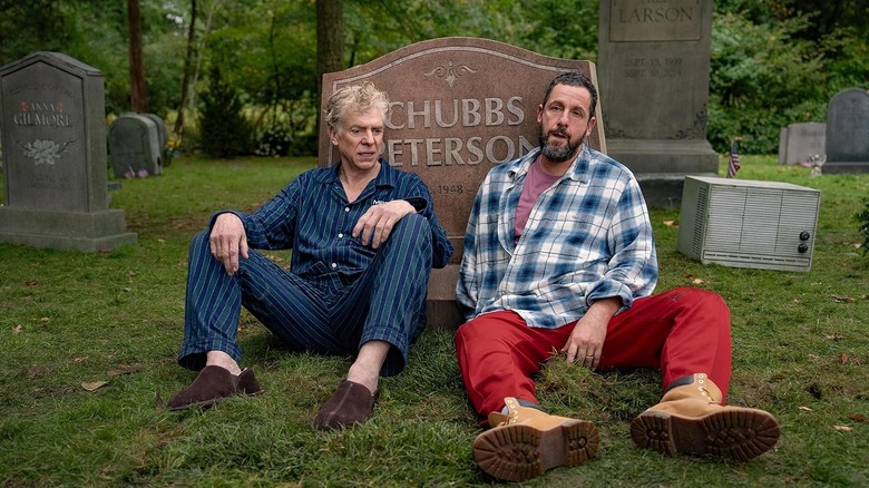 Shooter McGavin and Happy Gilmore sitting together in a graveyard in Happy Gilmore 2