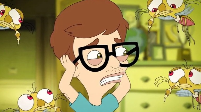 Andrew surrounded by anxiety mosquitos