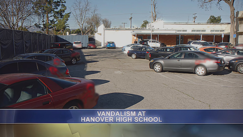 News footage of vandalism incident in American Vandal