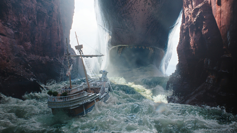 The Going Merry sails toward a huge whale in One Piece