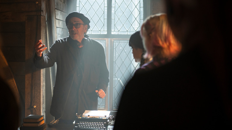 Tim Burton on the set of Wednesday season 2 with Jenna Ortega as Wednesday