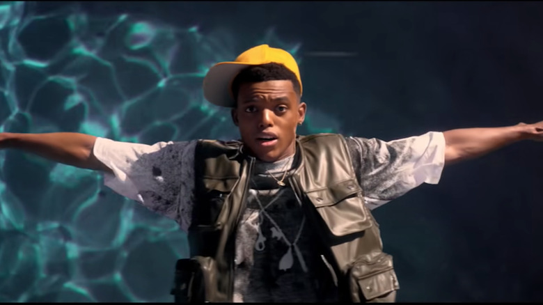 Jabari Banks as Will Smith falling into a pool in "Bel-AIr"