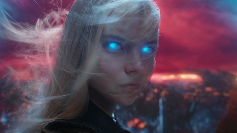 Anya Taylor-Joy as Magik with glowing blue eyes in The New Mutants