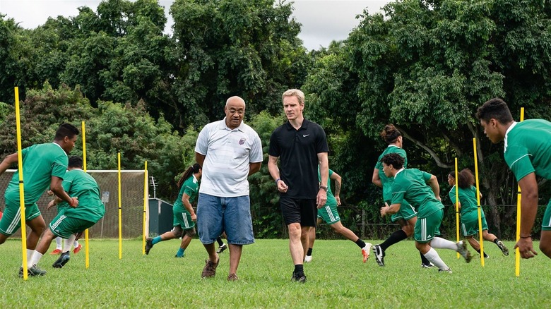 Oscar Kightley and Michael Fassbender in Next Goal Wins