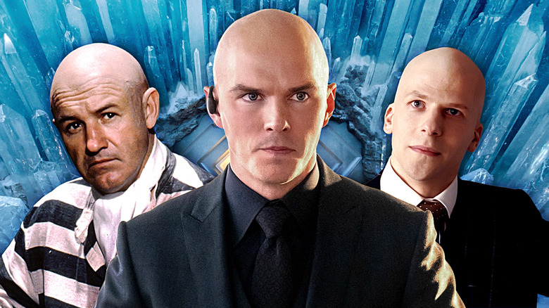 Live action Lex Luthor actors: Gene Hackman in Superman II, Nicholas Hoult in Superman (2025), and Jesse Eisenberg in Justice League