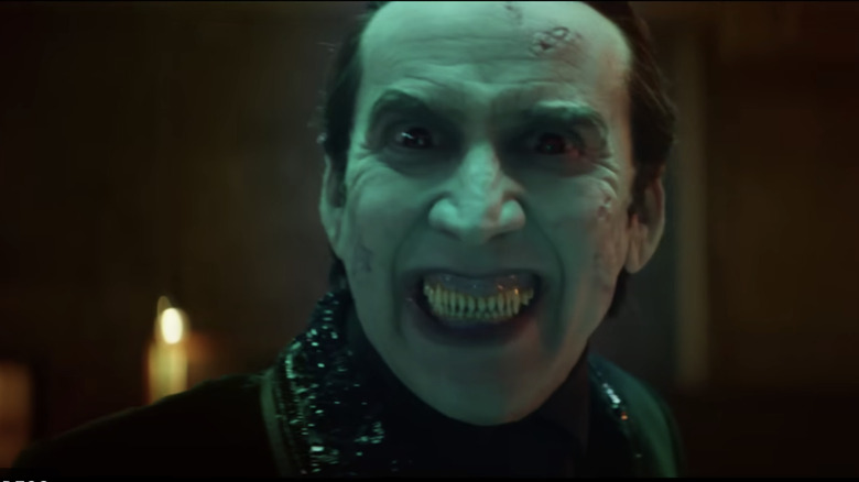 Close-up of Nicolas Cage as Dracula in Renfield