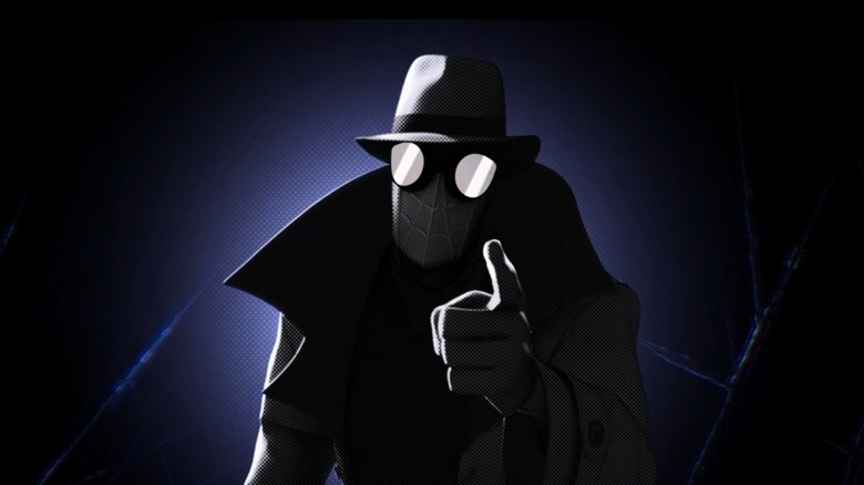 Spider-Man Noir pointing his finger in 