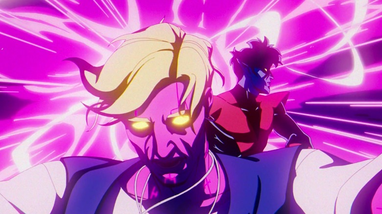 X-Men 97 Nightcrawler se téléportant tout en tenant Prime Sentinel