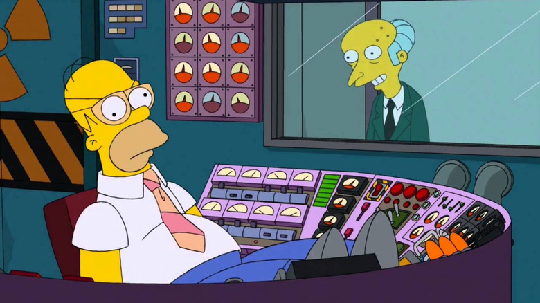 Mr. Burns watching Homer at work in The Simpsons