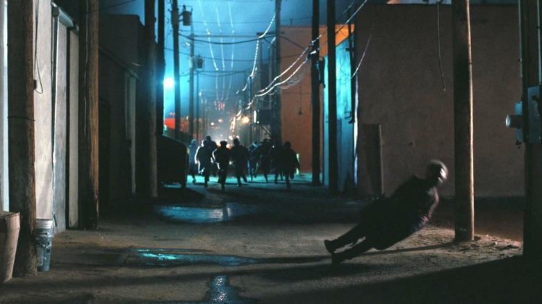 Bob falling after being tased in One Battle After Another