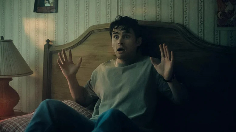 Bear looking scared in bed in Obsession