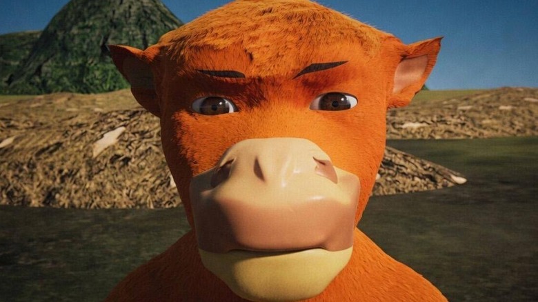 a close up of a cow's face in Niu Lai