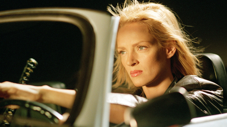 Uma Thurman driving in blood Kill Bill