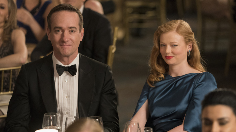 Matthew Macfadyen as Tom Wambsgans and Sarah Snook as Shiv Roy in Succession