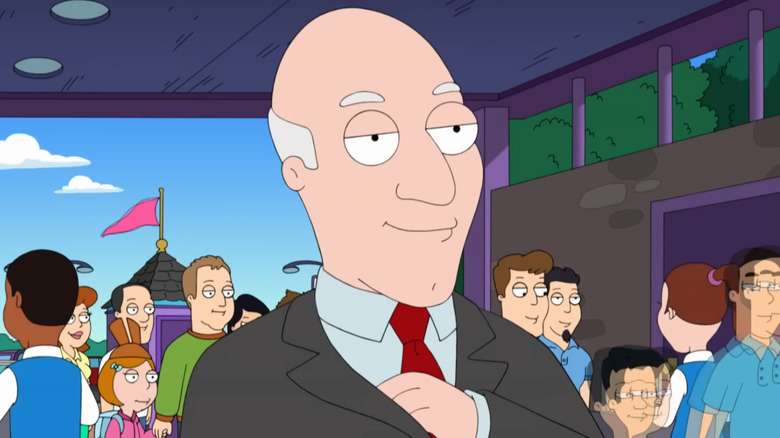 Patrick Stewart's Avery Bullock reaching into his jacket pocket in the American Dad episode Familyland
