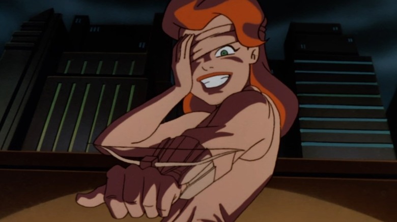 Batman: The Animated Series, "Trial," Poison Ivy disguised as Lady Justice statue