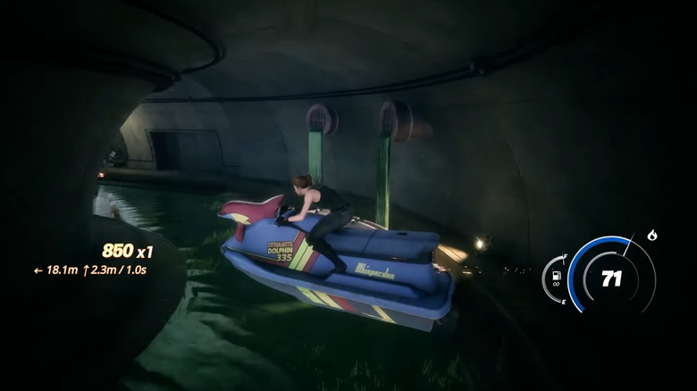 Fortnite character riding the Dynamite Dolphin jet ski from One Battle After Another
