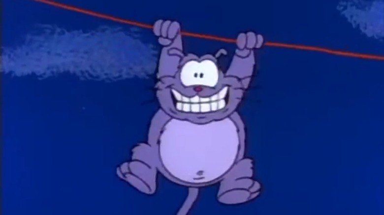 Eek the cat holding onto an electrical wire in Eek! the Cat