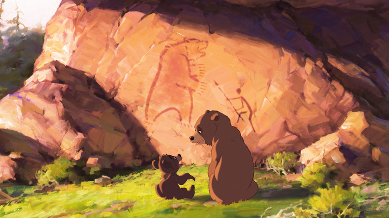 Bears look at a plate on a rock in Brothher Bear