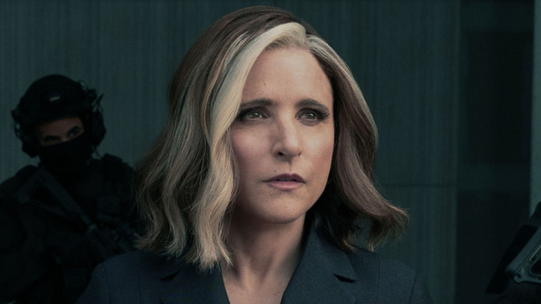 Julia Louis-Dreyfus' Valentina Allegra de Fontaine looking serious in Marvel's Thunderbolts