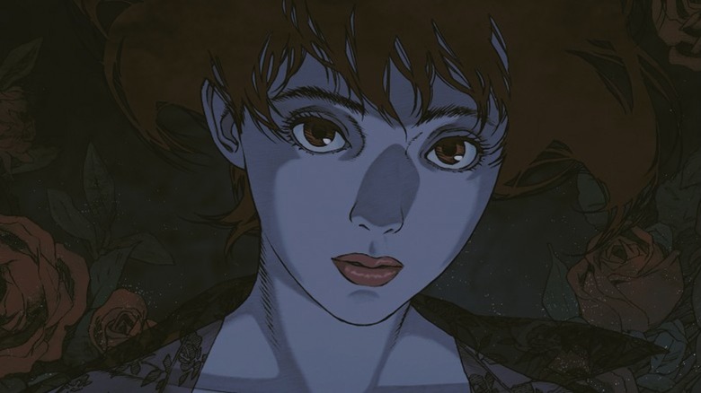 Perfect Blue 4K remaster poster showing Mima bathed in blue light looking haunted