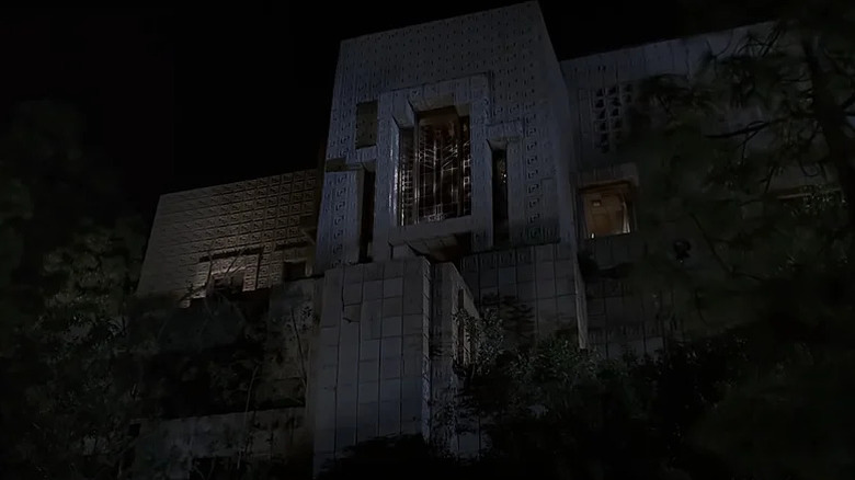 The outer part of the angel's palace appears at night at Buffy The Vampire Slayer