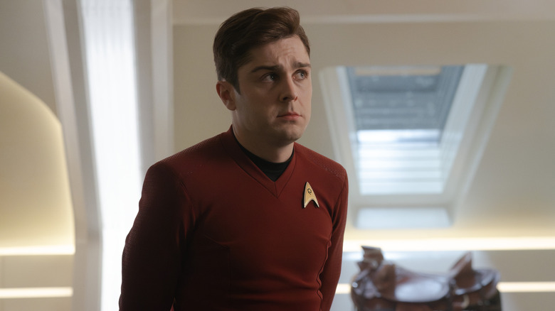 Martin Quinn as Scotty in season 3 of Star Trek: Strange New Worlds, standing at parade rest
