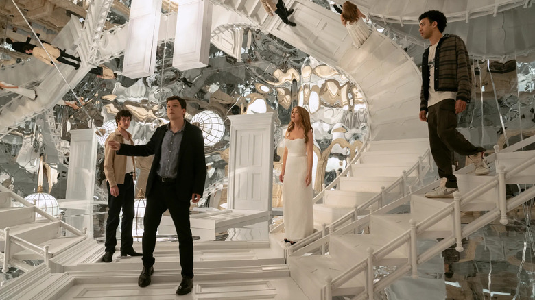 Bosco Atlas Henley and Charlie in a room of mirrors in Now You See Me: Now You Don't