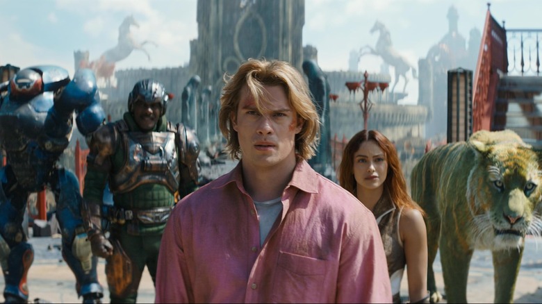 Nicholas Galitzine as Adam standing his assorted allies in Masters of the Universe (2026)