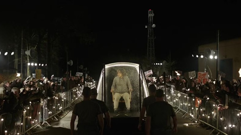 Victoria being rolled through the streets of the park in Black Mirror