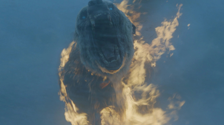 Flaming undead white walker bear in Game of Thrones