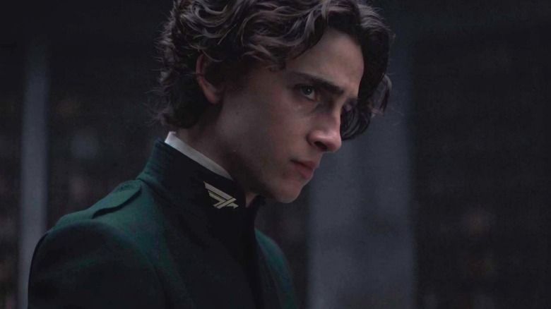 Timothée Chalamet as Paul Atreides looking rather concerned in Dune